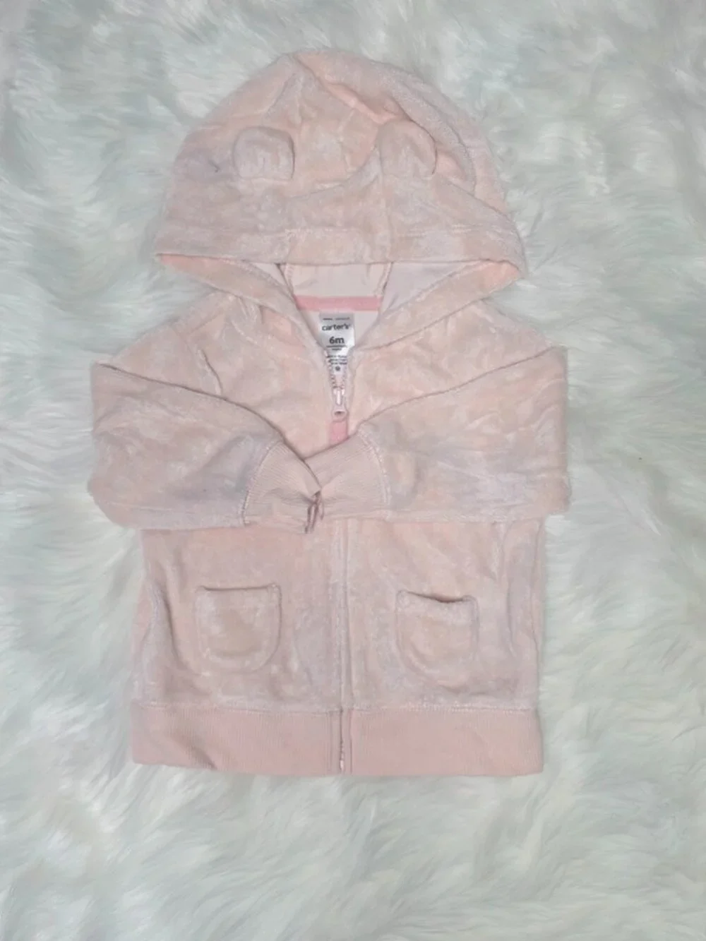 Carter’s Baby Girl Pink Velour Bear Ear Hoodie Jacket 6M